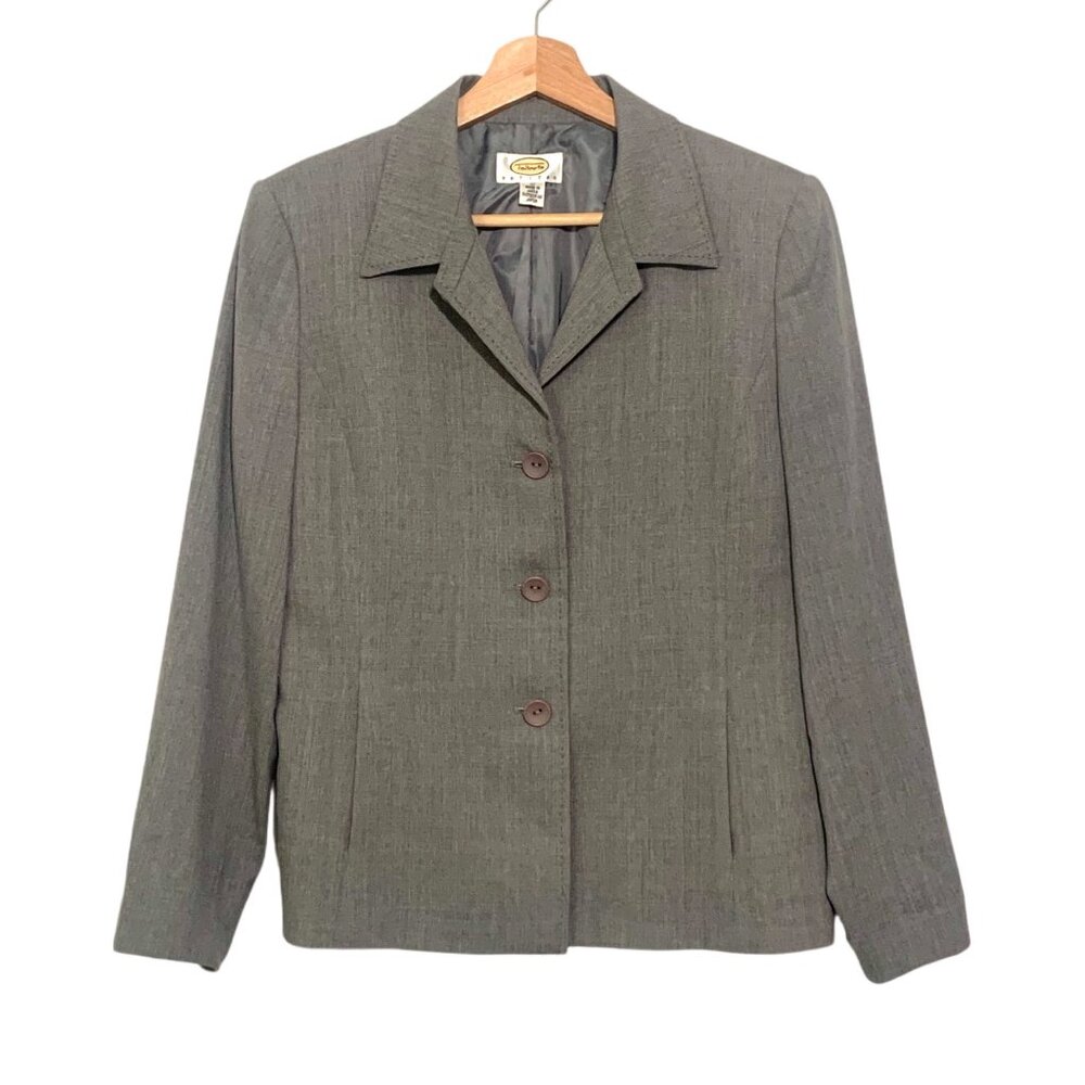 Talbots VintagePetites Women's Gray Wool Blazer Jacket Size 10 Petite